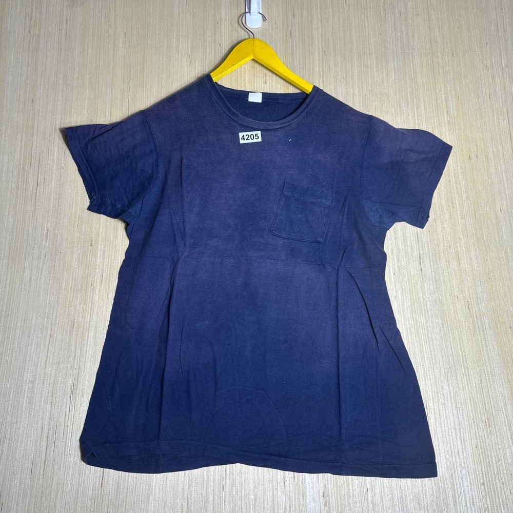 Vintage Matt Andrews Shirt Mens Medium Navy Blue Made In USA Pocket Distressed